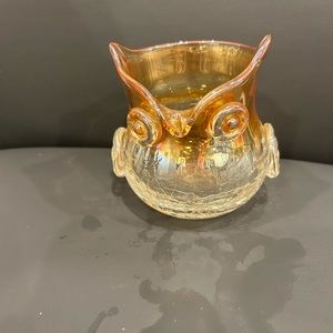 Vintage Glass Art Handblown Amber Stylized Owl Small Vase/Votive Candle Holder